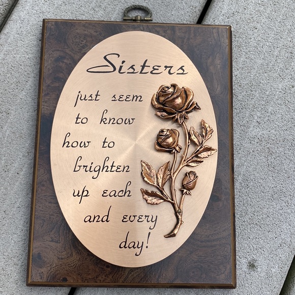 Vintage A&F Canada “Sisters seem to brighten each day” wood & Copper plaque sign - Picture 5 of 5